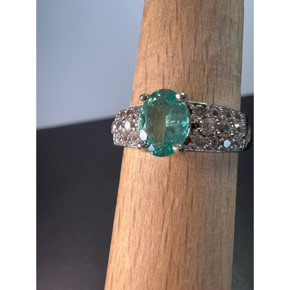 Paraiba apatite and white topaz sterling silver ring size 9 - Picture 11 of 17